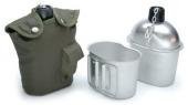 US Army Style Outdoor Alu Feldflasche mit Trinkbecher mit Stoffbezug 1 Liter Trinkflasche in verschiedenen Farben (Oliv)