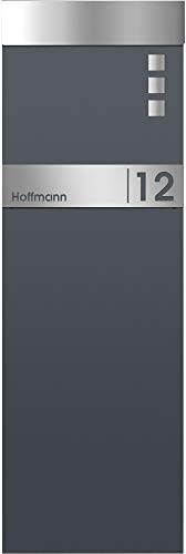Frabox Standbriefkasten NAMUR in anthrazitgrau RAL 7016 / Edelstahl mit Hausnummer & Namen