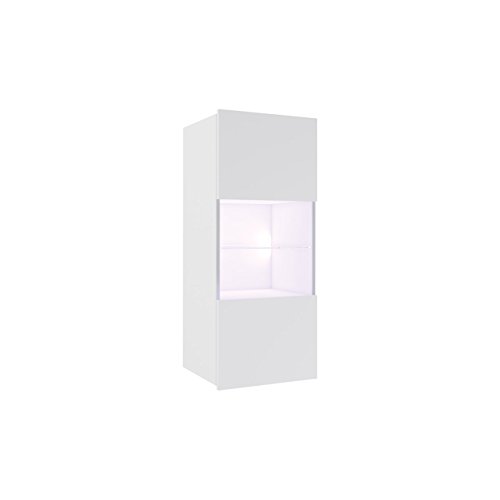 Mirjan24  Hängevitrine Calabrini BR05, Grifflose Öffnen, Farbauswahl, Stauraumvitrine Vitrinenschrank, Hochschrank, Wohnzimmer Highboard, Schrank, Vitrine (Weiß/Weiß Hochglanz, Ohne Beleuchtung)