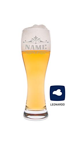 Leonardo Weizenglas mit Wunschname Gravur - Geschenk für Männer ideal als Vatertagsgeschenk 0,5l Bierglas Weizenbierglas als Geburtstagsgeschenk für Männer