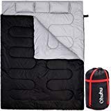 Ohuhu Groß Doppelschlafsack 220 x 150cm Erwachsene Deckenschlafsack mit 2 Gratis Kissen und eine Tragetasche, vier Doppel Zippern, Angenehme Temperatur: 0 ° C/ 32F ~ 10 ° C/ 50F für Camping