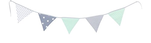 ULLENBOOM  Wimpelkette Mint Grau (Stoff-Girlande: 1,9 m Länge, 5 Wimpel, farbenfrohe Deko für Kinderzimmer & Baby Geburtstage, Motiv: Sterne)