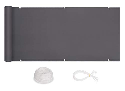 Sekey Balkon Sichtschutz Balkonabdeckung Balkonsichtschutz Balkonverkleidung blickdichte Windschutz 90 x 600cm, mit Ösen, Nylon Kabelbinder und Kordel, 100% Privatsphäre, Anthrazit