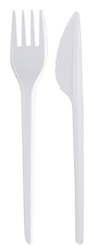 RAGO Plastikbesteck, 200 teiliges Einweg Besteck Set - 100 Messer, 100 Gabeln - Weiß