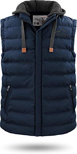 normani Herren Weste Steppweste mit Swaet Kapuze und Stehkragen - Outdoor Weste mit Wasserdichten Reißverschlüssen Farbe Navy Größe L