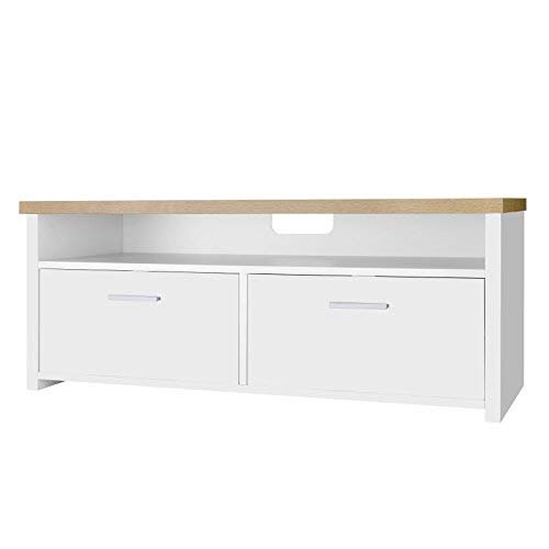 VASAGLE Fernsehtisch, TV-Schrank mit Fächern und Klapptüren, Fernsehschrank,TV Board, Lowboard, Tisch TV Möbel Weiß holzfarben LTC01WN