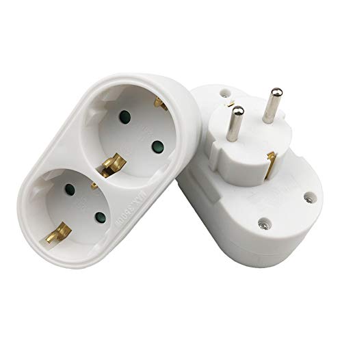 annotebestus 2er Steckdose, 1 Bis 2 16A EU-Steckdose Adapter, AC 250V 50Hz 1 zu 2 EU/DE Stecker, Feuerhemmendes ABS