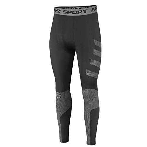 AMZSPORT Herren Kompressionshose Schnelltrocknende Laufhose Sporthose Trainingshose - Schwarz L