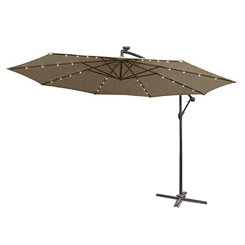 UISEBRT 350cm Alu Sonnenschirme höhenverstellbarer mit Solarbetriebene Warmweiß LED - Khaki Gartenschirm Balkonschirm UV Schutz 40+ (350cm mit solar LED,Khaki)