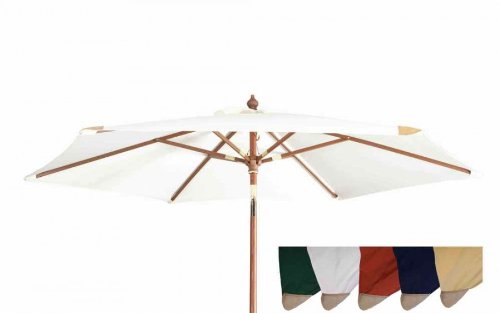 Großer Sonnenschirm „Sunshine“ ø 240cm ( 2,4 Meter ) |  Weißer Strand-Schirm mit hohem UV-Schutz 50+  Kippbar  Windauslass ermöglicht stabilen Einsatz als Markt-Schirm, Balkon-Schirm & Garten-Schirm  Perfekter Schattenspender und Großschirm aus bruchsicherem Ramin-Holz