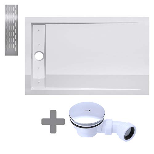Duschtasse 90x120 flach komplett mit Ablaufgarnitur (AL02) Acryl-Wanne rechteckige Duschwanne Xetro04 Duschbecken sehr Flach und Stabil