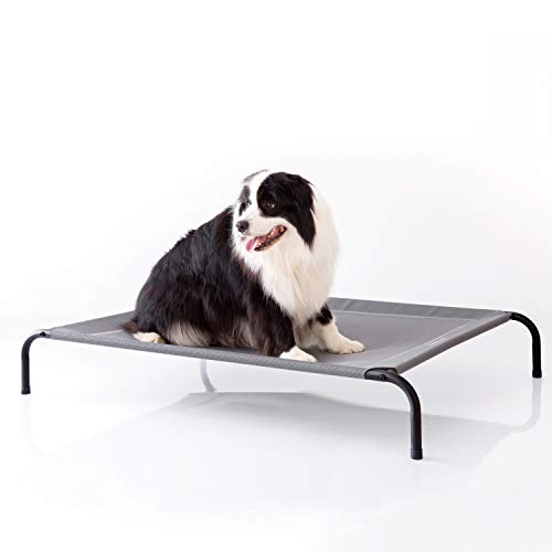 Bedsure Hundeliege grau in und Outdoor Garten, für draußen Camping erhöhtes Hundebett, Größe in XL 124x90 cm, höhe in 20 cm