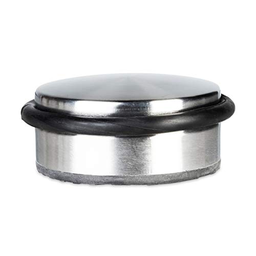 Relaxdays Türstopper Edelstahl Boden, Türfeststeller mit Gummiring, Türpuffer Gummi, HxBxT: 4,5 x 10 x 10 cm, silber