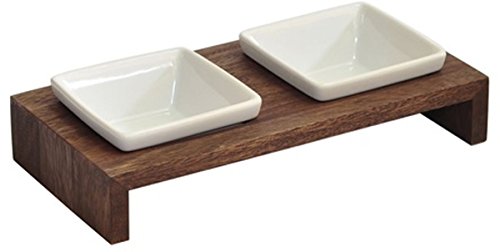 Replus | Futterstation Meshidai Doppelnapf in Walnuss | L 30 x B 15 x H 5 cm, 2 x 200 ml