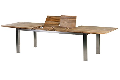Diamond Garden Ausziehtisch Levanto aus hochwertigem Edelstahl, rechteckige Tischplatte aus Teakholz mit Breiten Lamellen, 220/320 x 100 x 76,5 cm, Gartentisch Dinnertisch für 10 Personen, wetterfest
