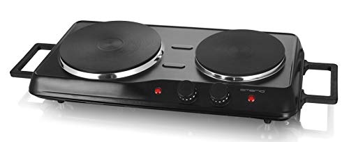 Emerio Doppelkochplatte, separate Thermostatregler, Kontrolleuchten, Haltegriffe, Schwarz, HP-114482.1