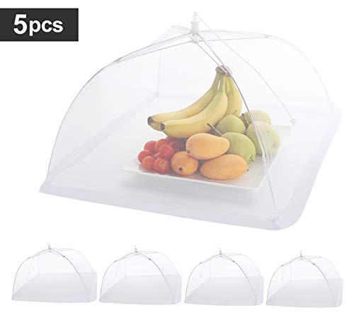 ilauke Fliegenhaube, 5er Set Abdeckhaube für Essen Faltbare Kuchenabdeckung Fliegenschirm Lebensmittel Abdeckung, Zelt vor Insekten schützen, 43x43cm, Weiß