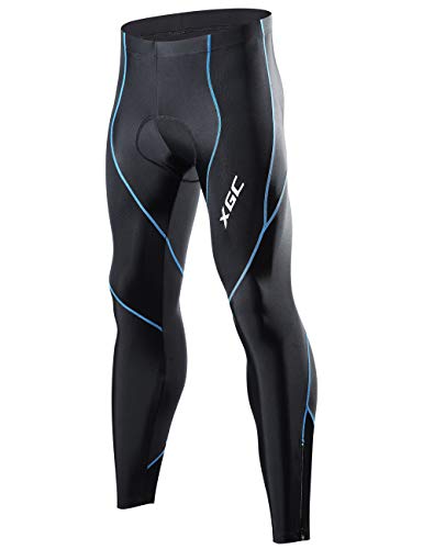 XGC Herren Lange Radlerhose Fahrradhose Radhose Radsportshorts für Männer Elastische Atmungsaktive 4D Schwamm Sitzpolster mit Einer Hohen Dichte (Blue, S)