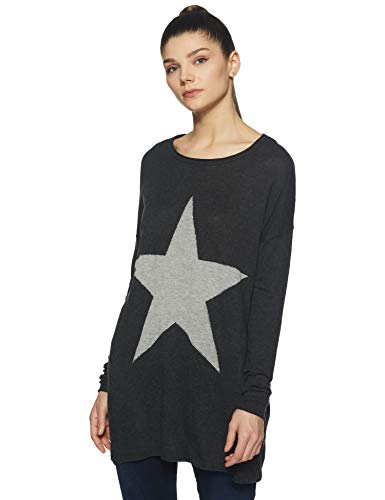 ONLY Damen onlREESE L/S KNT Pullover, Grau (Dark Grey Melange Detail:W. Lgm Star/Silver Studs), 38 (Herstellergröße: M)