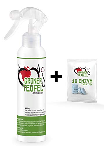 Grüner Teufel - Enzymreiniger (Sprühflasche inkl. 10 Tabletten) | Küchenreiniger - Polsterreiniger - Allzweckreiniger | Ideal für Sofa, Auto, Sitze, Polster und vieles mehr