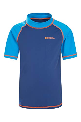 Mountain Warehouse Kurzarm Badeshirt für Kinder - LSF50+, Schwimmshirt, Flache Nähte, Rash Guard für Jungen & Mädchen - Für Schwimmen & unter einem Neoprenanzug Blau 116 (5-6 Jahre)