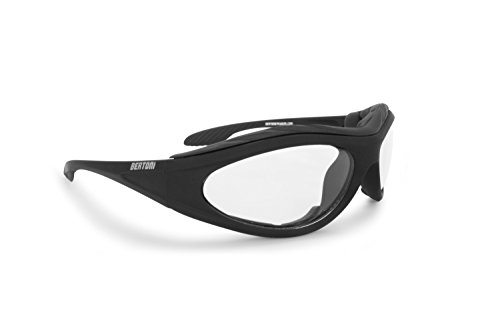 BERTONI Motorradbrille Beschlagfrei Windschutz - Matt Schwarz AF125 Bikerbrillen (Transparent Lens)