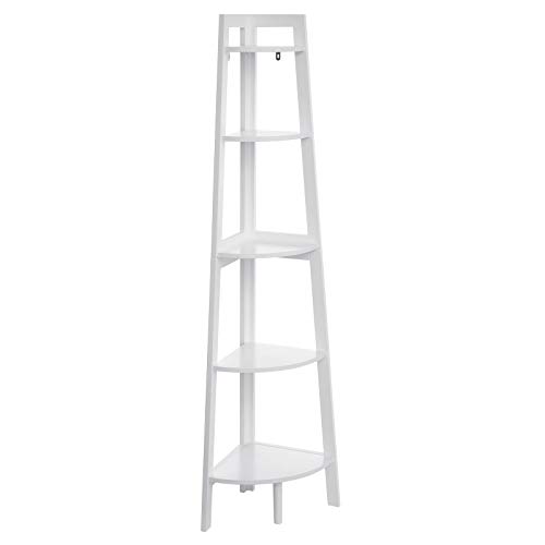 VASAGLE Eckregal, Bücherregal mit 5 Ablagen, Leiterregal, Pflanzenregal, stabiles Standregal für Wohnzimmer, Badezimmer, Schlafzimmer, Büro, weiß LLS91WT