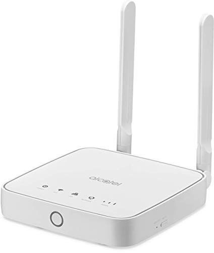 Alcatel HH40 4G/LTE-Router (CAT4 | 150 Mbit/s Download | 50 Mbit/s Upload), inklusive 2 externer LTE Antennen, WLAN 802.11 b/g/n, Hotspot-Funktion, WPS, 2 x 100 Mbit/s LAN-Port, Weiß