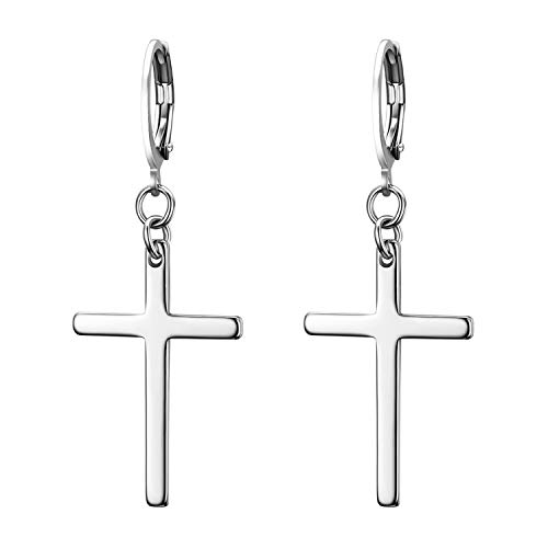 Flongo Herren Ohrstecker Creolen Damen Ohrringe, Edelstahl Ohrstecker Ohrringe Silber Schwarz Gold Stecker Kette Kreuz Anhänger Jahrgang Männer, Frauen