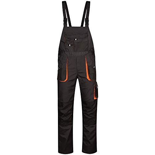 DINOZAVR Atlas Herren Arbeits-Latzhose - strapazierfähig - Dunkelgrau/Schwarz/Orange L