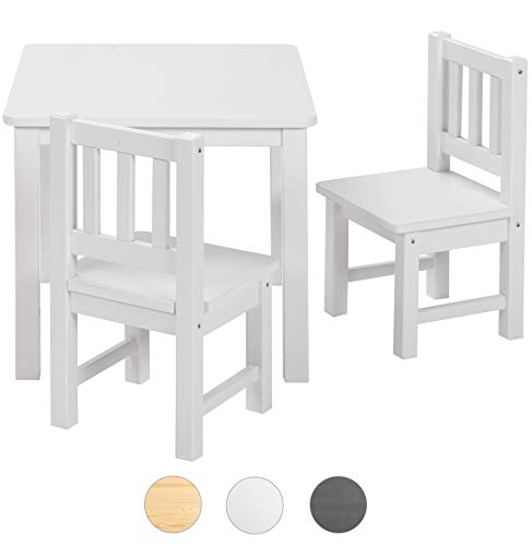BOMI Kindertisch mit 2 Stühlen Amy aus Kiefer Massiv Holz für Kleinkinder, Mädchen und Jungen Weiß