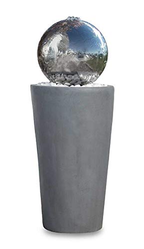 Kiom Kugelbrunnen Gartenbrunnen Brunnen FoBoule Grey mit Edelstahlkugel 75cm 10865