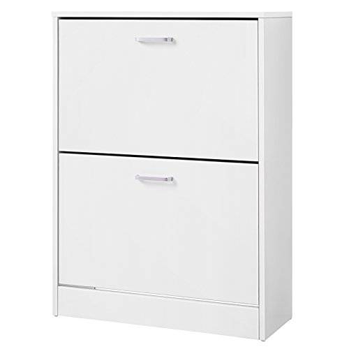 SONGMICS Schuhschrank mit 2 Klappen, weißer Schuhkipper, Verstellbare Schuhkommode für 12 Paar Damenschuhe oder 8 Paar Herrenschuhe, für Schmalen Flur, 60 x 80 x 24 cm (B x H x T) weiß LBC02WT