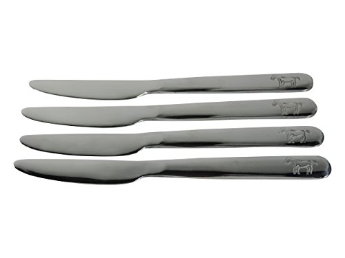 Viva Haushaltswaren - 4 x Kindermesser mit geprägtem Motiv (Pferd) Messer für Kinder im Set aus Chromstahl / Klinge mit Sägeschliff / Essbsteck & Kindergeschirr einzeln als Kinderbesteck-Set