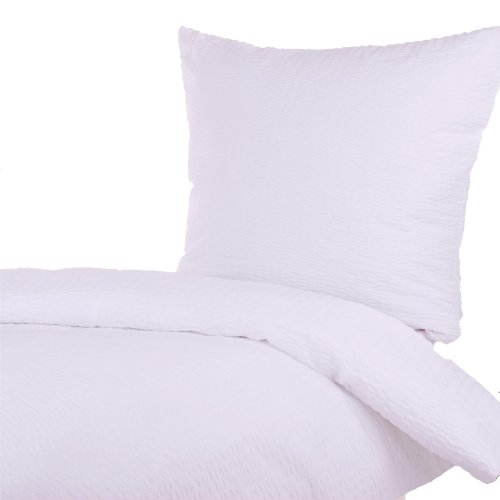 Hotelbettwäsche Baumwolle Seersucker (Weiß, 135x200 + 80x80 cm) (Hotelverschluss, Bügelfrei, Pflegeleicht, Kochfest, Trocknergeeignet)