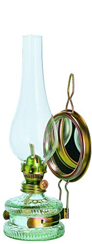 Oberstdorfer Glashütte Grosse Oellampe mit Spiegel Antikes Design Grosse Petroleumlampe mit Verziertem Gold Farbigen Dochthalter Höhe ca. 35,5 cm