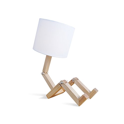 Massivholz Einfache kreative LED Schreibtisch Lampe NordicSimple Multifunktions Tisch Lampe Holz Stoff Nachttisch Lampe Abdeckung Durchmesser 20cm-E27 Glühbirne (Warmes Licht einstellbar)