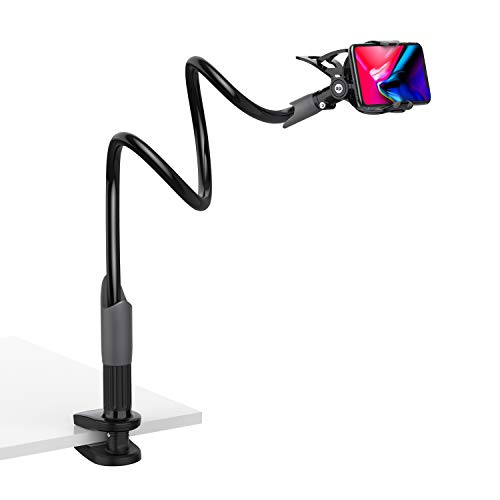 Lamicall Handy Halter für Bett, Schwanenhals Handy Halterung : Universal Flexible Lang Arm Handy Ständer für Phone 11 Pro XS Max XR X 8 7 6S Plus, Samsung S10 S9 S8 S7, 4-6,5 Zoll Smartphone -Schwarz