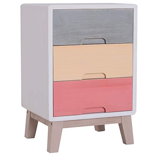 HOMCOM Nachttisch Nachtkommode Flurkommode mit 3 Schubladen Paulownienholz bunt 30 x 34 x 51 cm