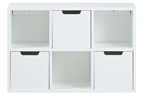 AC Design Furniture 60597 Regal Mariela, 6 Fächer, 3 Stück Schubkasten, Holz, 58 x 39 x 18 cm, weiß