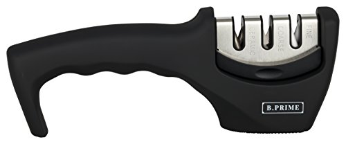 B.PRIME Messerschärfer CLASSIC – 3 Stufen Messerschleifer - Siliziumkarbid für Grobschliff - Wolframstahl für mittelfeinen Schliff - Keramikstein für Feinschliff