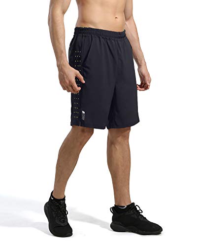 7 ZOll Athletic Running Shorts für Kurze Hosen Herren - Schnelltrocknende, leichte Turnhose für das Training im Freien beim Tennis und Basketball L Schwarz