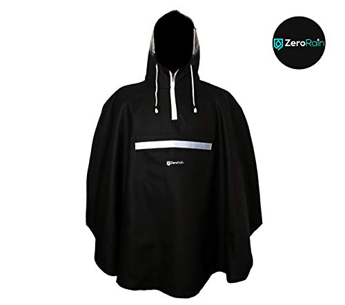 ZeroRain Fahrrad Regenponcho mit Verstellbarer Kapuze inkl. Sichtfenster & Brusttasche mit Reißverschluss & Transporttasche | Reflektoren EN 1150 | Herren Damen Wasserdicht Reißfest Atmungsaktiv
