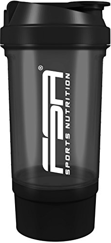 Protein Shaker 500ml mit Pulverfach, Messskala, Drehverschluss der deutschen Profisport Marke FSA Nutrition | frei von BPA