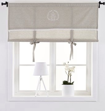 Raffgardine Landhaus Franske mit Monogramm Stickerei Überwurf Spitzenborte (160 cm Breit)