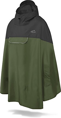 normani Unisex Regenponcho - Wind und Wasserdicht mit Bauchtasche, 3M Refelktoren und seitlichen Eingriffen Farbe Schwarz/Oliv Größe L