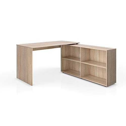 Vicco Eckschreibtisch FlexPlus Schreibtisch Computertisch PC Bürotisch Büro Winkelschreibtisch 90-180° / 137 x 75 cm/Sonoma Eiche, Weiß (Weiß)