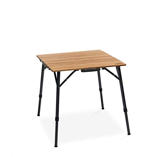 Qeedo Kimmy S, Campingtisch mit Bambus-Tischplatte, 70 x 70 cm, Höhenverstellbar
