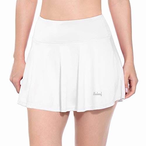 Baleaf Damen Tennisrock Sportrock Mini Skort Weiss M
