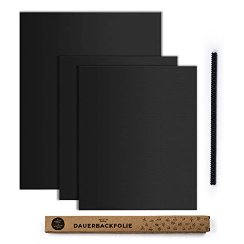 tastory - Schwarze hochwertige Dauerbackfolie für Backofen - backpapier wiederverwendbar, Dörrfolie spülmaschinenfest, Backfolie zuschneidbar 40x33cm und XXL 50x40cm